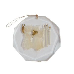 VINTAGE Clear Geometric Gold Angel Lighting Candle Christmas Holiday Ornament